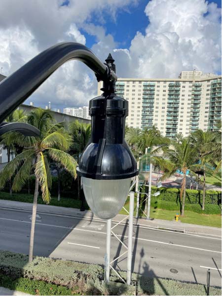photo of light post overlooking road