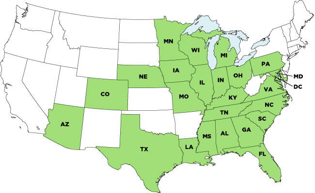 map of united states showing licensed staff states of Wi Skies